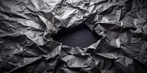 Dark Crumpled Paper Background with Central Void for Text or Image Insertion
