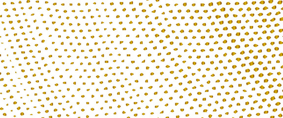 Abstract flowing wave pattern created with varying sized golden dots. Dotted graph paper with grid. Polka dot pattern, geometric seamless texture. Distressed  dotted banner frame for social media.