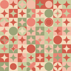 Retro Geometric Pattern with Circles and Stars in Warm Tones.