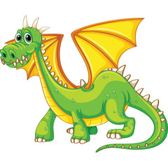 A Playful Cartoon Dragon With Bright Yellow Wings And Green Scaly Body Stands With A Curious Expression And Its Mouth Slightly Open