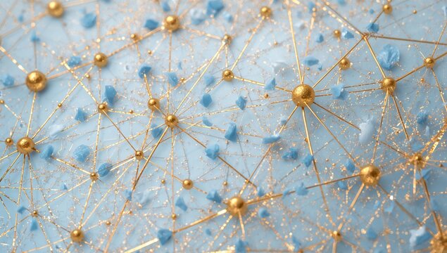 Abstract Geometric Composition with Spheres and Crystals, Complex Network Structure.
