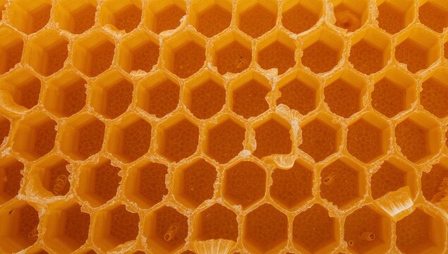 Abstract Hexagonal Texture, Golden Tones, Interconnected Geometric Forms, Surface Details.