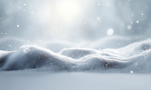 Serene Winter Landscape with Ethereal Snow, Glistening Ice Crystals, and Gentle Light Glow