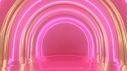 Abstract glowing portal futuristic minimal concept in pink, sci-fi entrance design