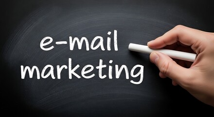 Hand writing email marketing on a blackboard with chalk, concept for digital advertising and business growth strategies