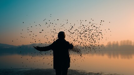 Person letting go of the past year, symbolic emotional release and new beginning