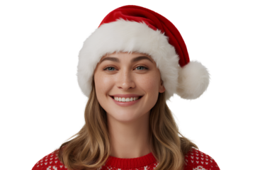 Smiling Woman Wearing Santa Hat with Festive Expression