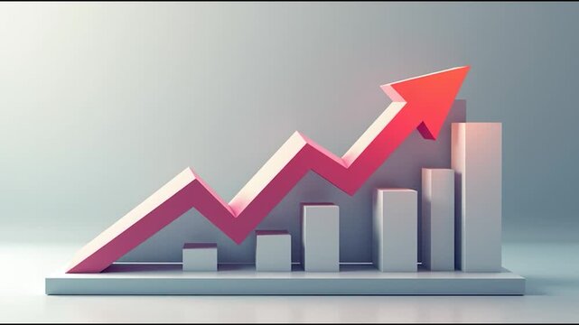 A 3D graph showing an upward trend with bars and an arrow.