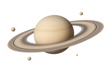 Saturn gas giant planet spinning with rings and moons in solar system, astronomy concept on transparent background