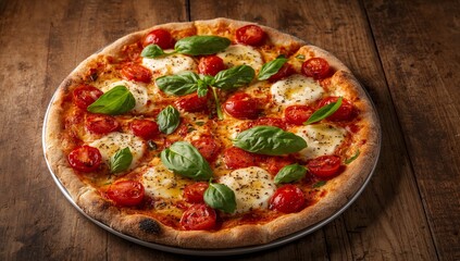 Appetizing Flatbread Composition with Tomatoes, Cream Cheese, and Basil Leaves.