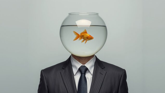 Aquatic Mindscape A Conceptual Portrait of a Man with a Goldfish in a Bowl.