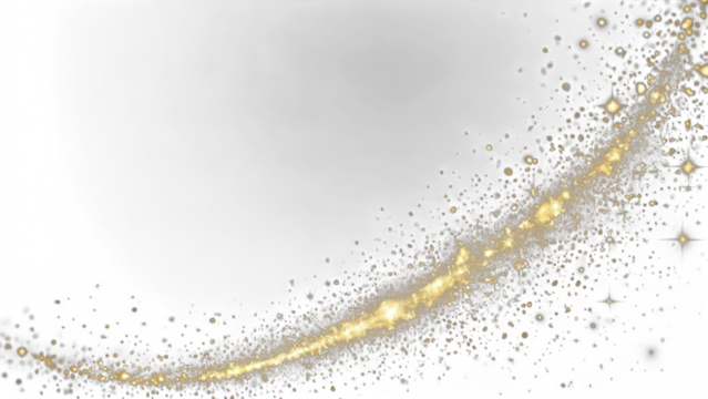 Luminous trail of golden particles and sparkles, suitable for luxury branding, party flyers, or cheerful celebration themes