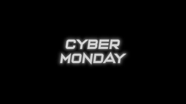 Animation text cyber monday with glitch effect isolated on black background. 