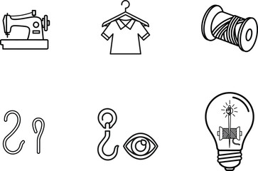 "Sewing, Fashion, and Creative Ideas Line Icon Set - Tailoring and Innovation"