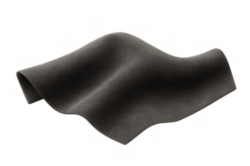 Dark gray velvet fabric flowing wavy texture forming soft curves on transparent background