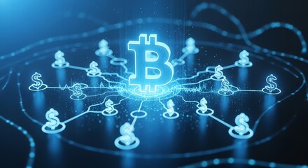 Bitcoin network illustration with dollar signs