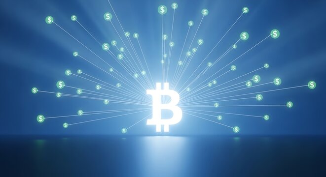 Bitcoin symbol with dollar signs network