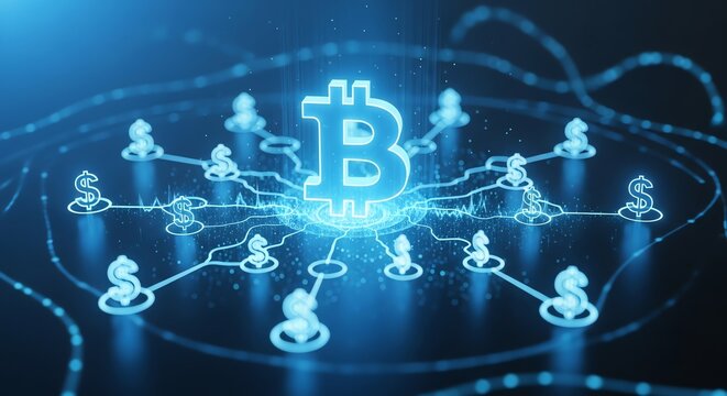 Bitcoin network illustration with dollar signs