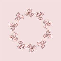 Hearts wreath frame on with Romantic notes Vector illustration for Valentine's Day designs Doodle drawing