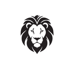 Obraz premium A striking black and white illustration of a lions head, featuring a majestic mane and intense gaze, isolated on a clean