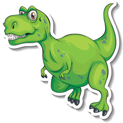 A cartoon green tyrannosaurus rex dinosaur with sharp teeth and claws depicted on a transparent background with light grey shading around the edges