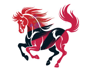 Dynamic running horse with Japanese traditional pattern (Seigaiha). Vector illustration for New Year 2026 (Year of the Horse).
