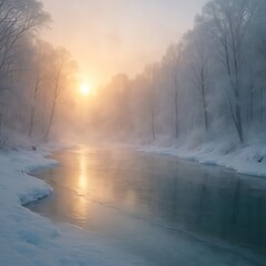 凍った川と朝の光｜Frozen River and Morning Light
