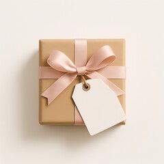 タグ付きピンクリボンのギフトボックス｜Gift Box with Tag and Pink Ribbon