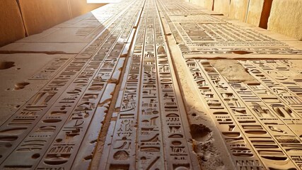 An ancient wall with hieroglyphs basks in the sunlight, telling stories of a rich historical and cultural tapestry. - Powered by Adobe