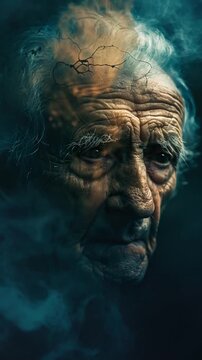 An elderly gentleman with a distinctive smoky aura, perhaps from smoking or other activities