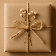 麻ひもとドライフラワーのナチュラルギフト｜Natural Kraft Gift Box with Twine and Dried Flowers