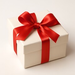 赤いリボンの白いギフトボックス｜White Gift Box with Red Ribbon