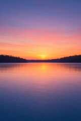 氷の湖に映る夕焼け｜Sunset Reflection on Frozen Lake