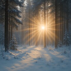 冬の森に差し込む朝日｜Sunlight Rays in Winter Forest