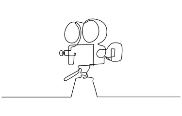 Minimalist continuous one line drawing of a vintage movie camera vector illustration. Editable outline