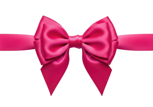 A vibrant pink satin bow isolated on transparent background, top view