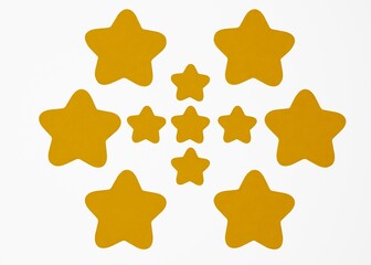 Golden 3D Stars in Circular Cluster on White Representing Ultra-Premium Rating, Exclusive Quality, Maximum Achievement, and Central Focus