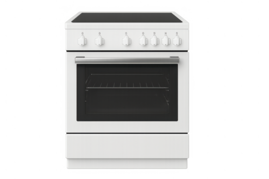 White electric stove with ceramic hob and oven, modern kitchen appliance for cooking and baking food, transparent background - Powered by Adobe