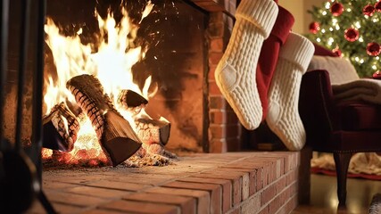Fireplace with christmas stockings