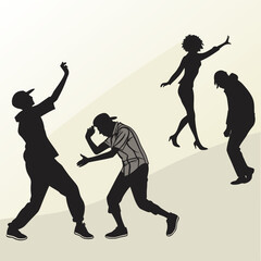 Diverse group of people dancing in silhouette against a neutral background