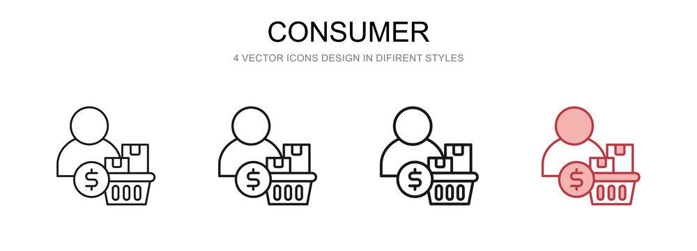 Consumer in 4 different styles vector illustration