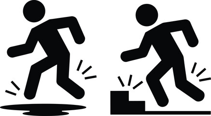 Caution Sign Depicting Slippery Surface and Uneven Steps for Safety