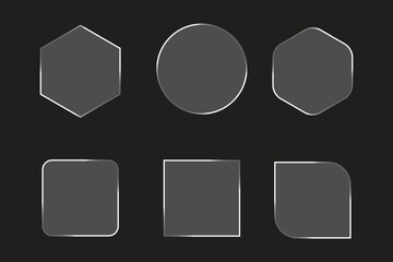Collection of six distinct geometric  glass frames shapes with subtle white outlines on a dark background
