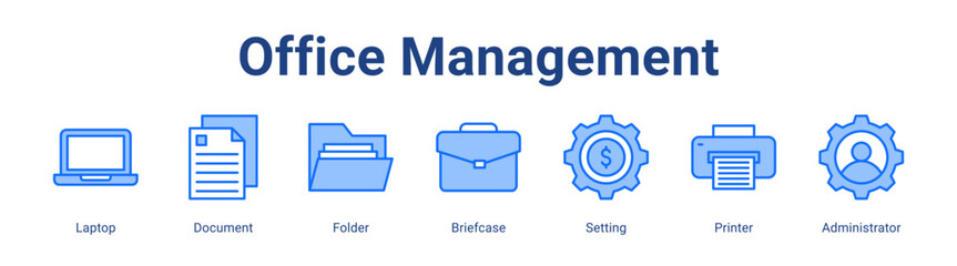 Office Management web icon vector illustration concept with icon of Laptop, Document, Folder, Briefcase, Setting, Printer, Administrator