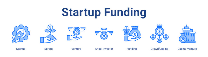 Startup Funding web icon vector illustration concept with icon of Startup, Sprout, Venture, Angel investor, Funding, Crowdfunding, Capital Venture