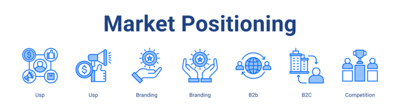 Market Positioning web icon vector illustration concept with icon of Usp, Usp, Branding, Branding, B2b, B2C, Competition