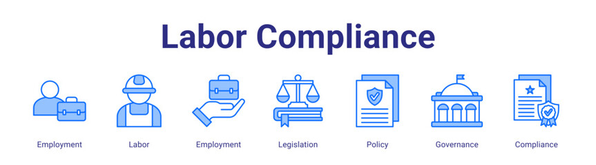 Labor Compliance web icon vector illustration concept with icon of Employment,Labor,Employment,Legislation,Policy,Governance,Compliance