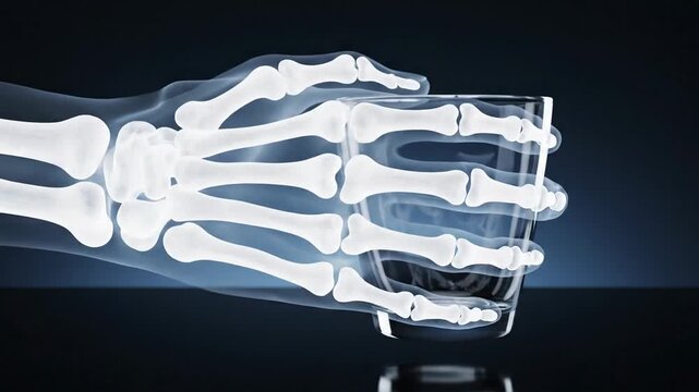 X-ray view of skeleton hand holding glass