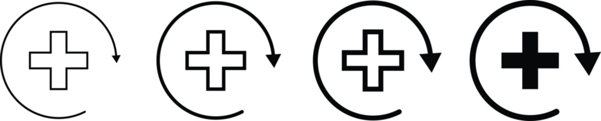 Health recovery icon set. Medical plus signs with upward arrow sign. Medical and Healthcare Symbols. refresh symbol

