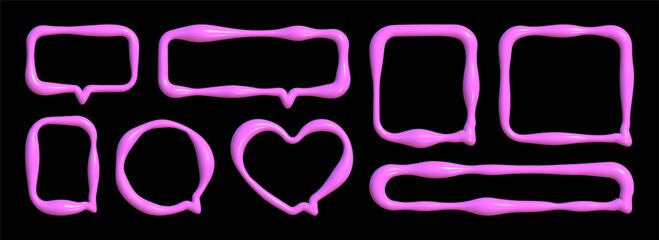 Creative collection of 3D speech bubbles in vibrant pink with a unique textured design showcasing various shapes and reflections.